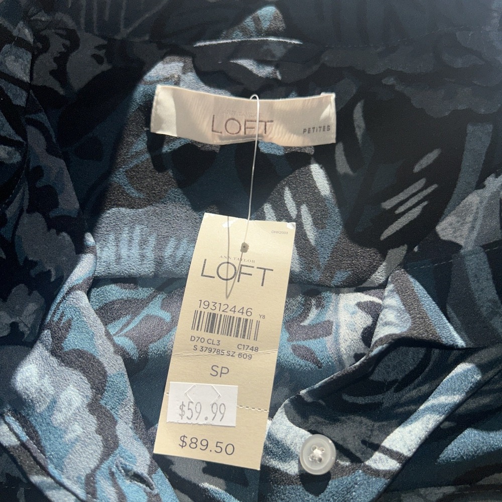 Ann Taylor Loft‎ Long Sleeve Button Down Shirt Dress Blue Teal Belt Petite S NWT - Picture 7 of 10